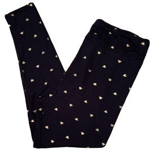 LuLaRoe Womens Leggings Size‎ TC Black Gold Foil Bees Honeybees Tall Curvy NWT